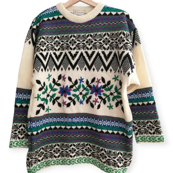 Vintage Embroidered Chunky Knit Sweater Norway Grandma Geometric Floral Medium - Picture 17 of 17